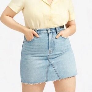 Everlane Y2K Light Washed Denim Reconstructed Raw Hem Distressed Mini Skirt